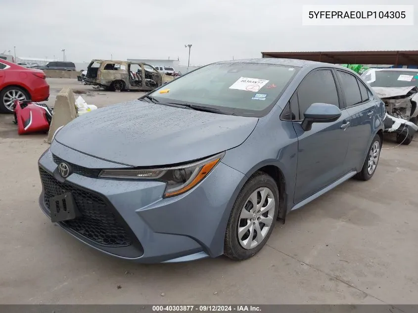 2020 Toyota Corolla Le VIN: 5YFEPRAE0LP104305 Lot: 40303877