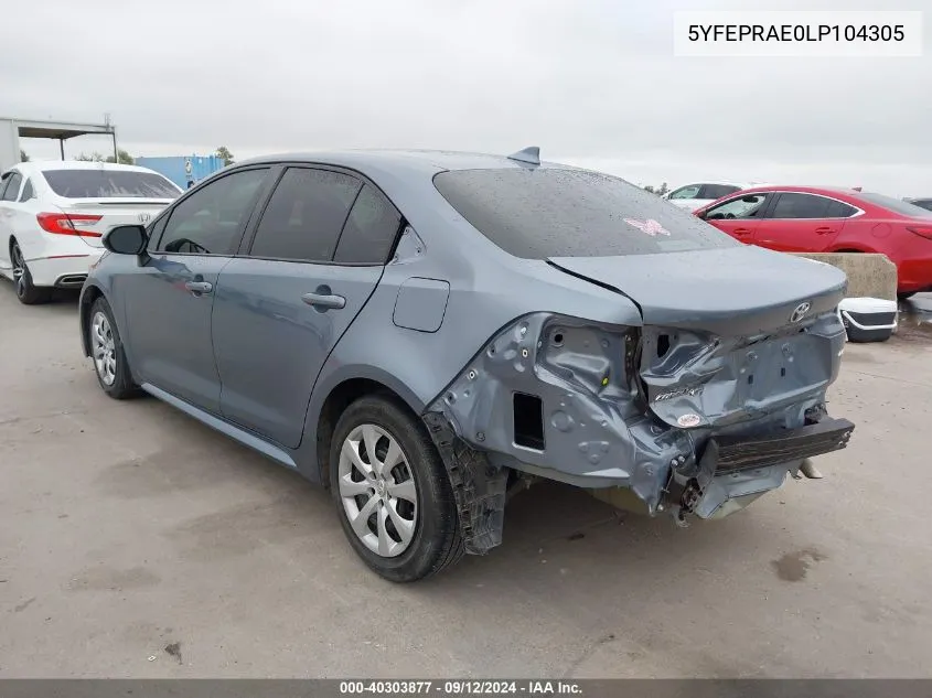 2020 Toyota Corolla Le VIN: 5YFEPRAE0LP104305 Lot: 40303877