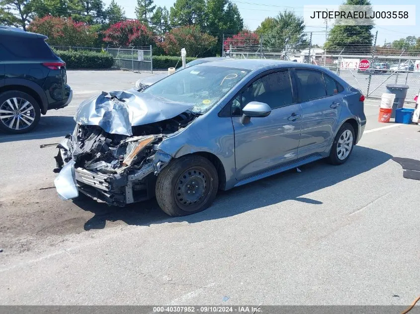 2020 Toyota Corolla Le VIN: JTDEPRAE0LJ003558 Lot: 40307952