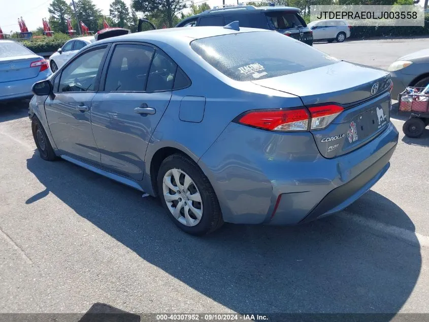 2020 Toyota Corolla Le VIN: JTDEPRAE0LJ003558 Lot: 40307952