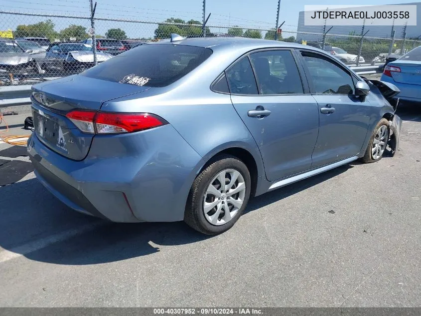 2020 Toyota Corolla Le VIN: JTDEPRAE0LJ003558 Lot: 40307952