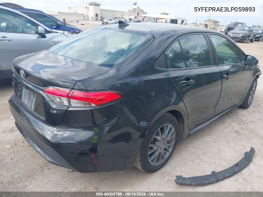 2020 Toyota Corolla Le VIN: 5YFEPRAE3LP059893 Lot: 40308799