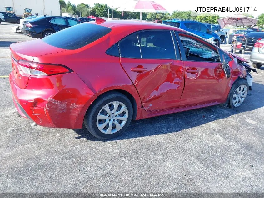 2020 Toyota Corolla Le VIN: JTDEPRAE4LJ081714 Lot: 40314711