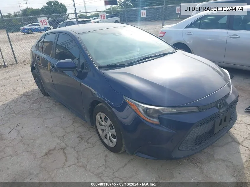 2020 Toyota Corolla Le VIN: JTDEPRAE0LJ024474 Lot: 40316745