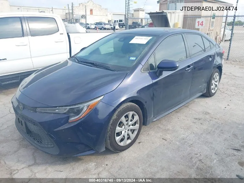 2020 Toyota Corolla Le VIN: JTDEPRAE0LJ024474 Lot: 40316745