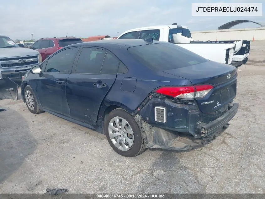 2020 Toyota Corolla Le VIN: JTDEPRAE0LJ024474 Lot: 40316745