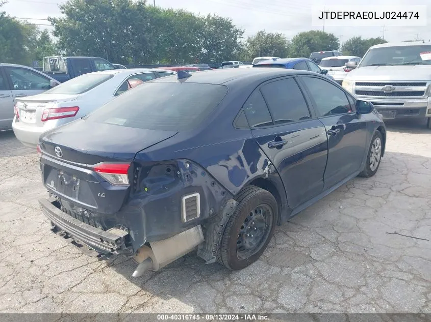 2020 Toyota Corolla Le VIN: JTDEPRAE0LJ024474 Lot: 40316745