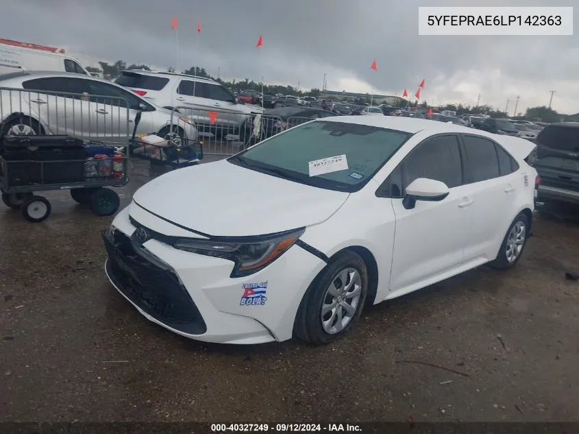 2020 Toyota Corolla Le VIN: 5YFEPRAE6LP142363 Lot: 40327249