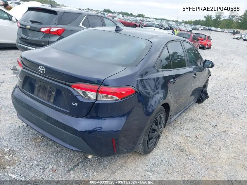 2020 Toyota Corolla Le VIN: 5YFEPRAE2LP040588 Lot: 40339528