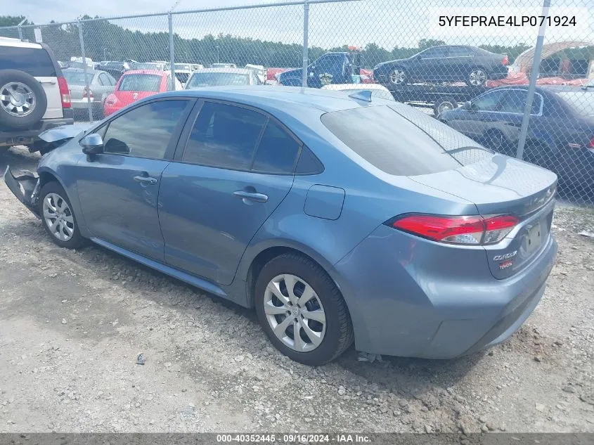 2020 Toyota Corolla Le VIN: 5YFEPRAE4LP071924 Lot: 40352445