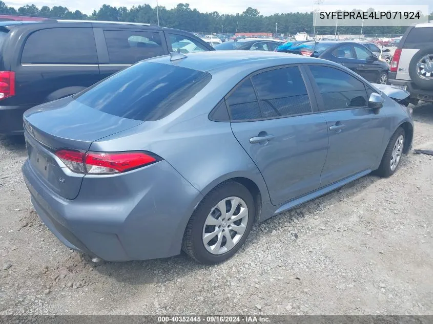 2020 Toyota Corolla Le VIN: 5YFEPRAE4LP071924 Lot: 40352445