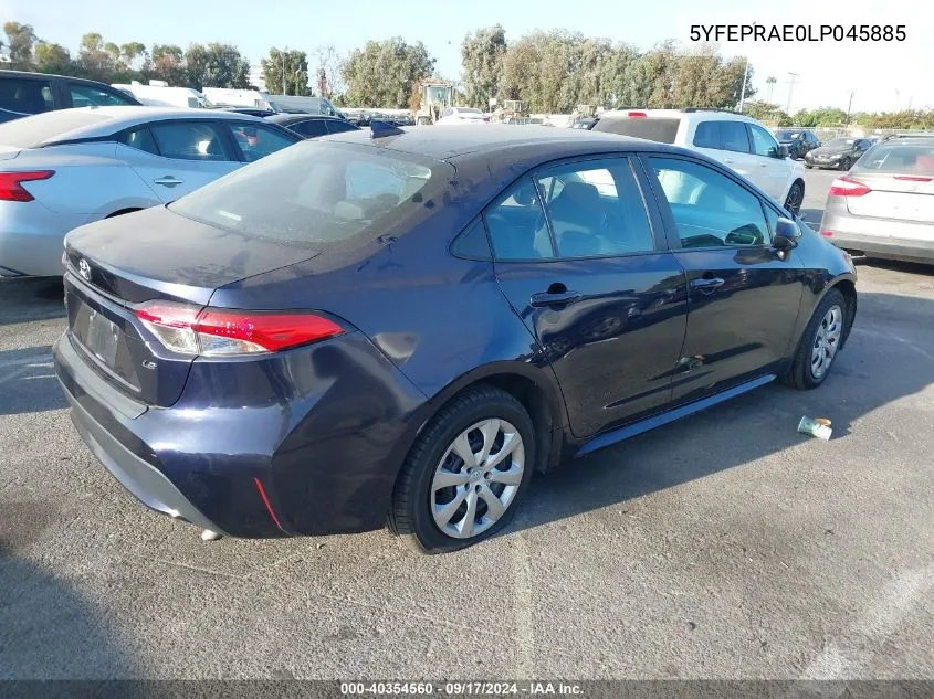 2020 Toyota Corolla Le VIN: 5YFEPRAE0LP045885 Lot: 40354560