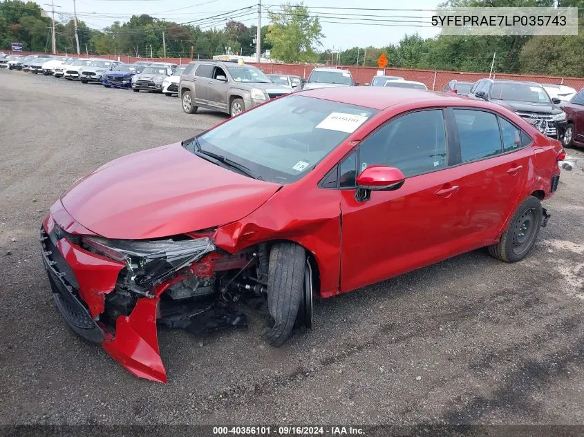 2020 Toyota Corolla Le VIN: 5YFEPRAE7LP035743 Lot: 40356101