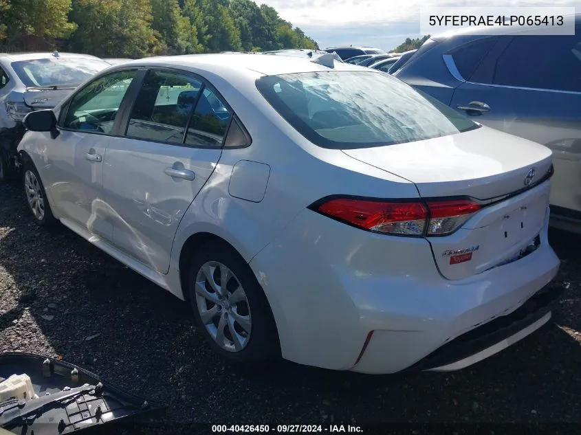 2020 Toyota Corolla Le VIN: 5YFEPRAE4LP065413 Lot: 40426450