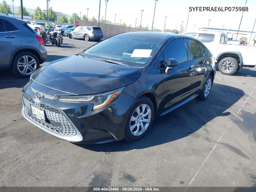 2020 Toyota Corolla Le VIN: 5YFEPRAE6LP075988 Lot: 40433480