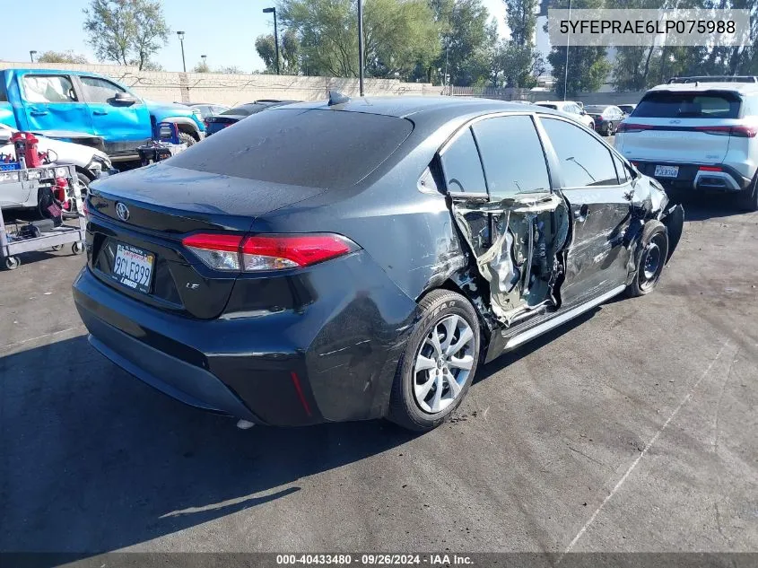 2020 Toyota Corolla Le VIN: 5YFEPRAE6LP075988 Lot: 40433480