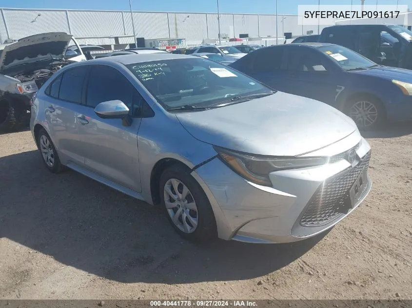 2020 Toyota Corolla Le VIN: 5YFEPRAE7LP091617 Lot: 40441778