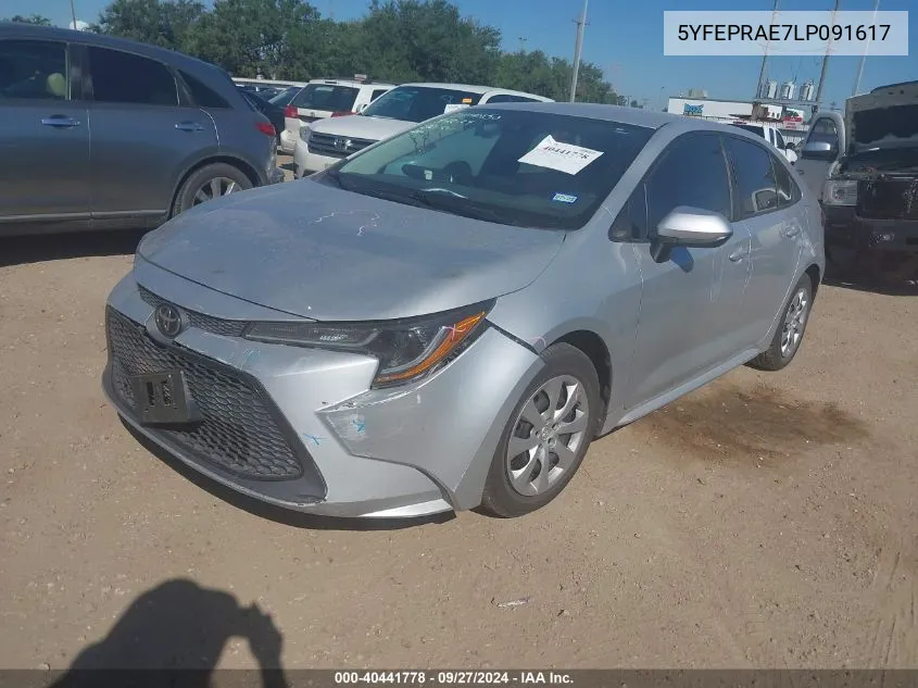 2020 Toyota Corolla Le VIN: 5YFEPRAE7LP091617 Lot: 40441778