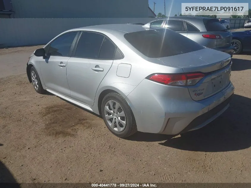 2020 Toyota Corolla Le VIN: 5YFEPRAE7LP091617 Lot: 40441778