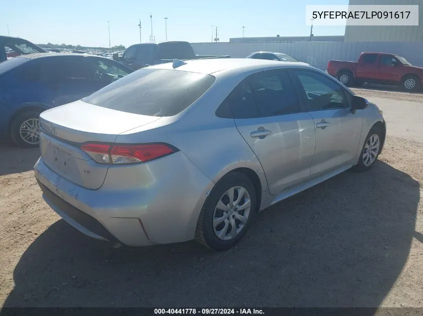 2020 Toyota Corolla Le VIN: 5YFEPRAE7LP091617 Lot: 40441778