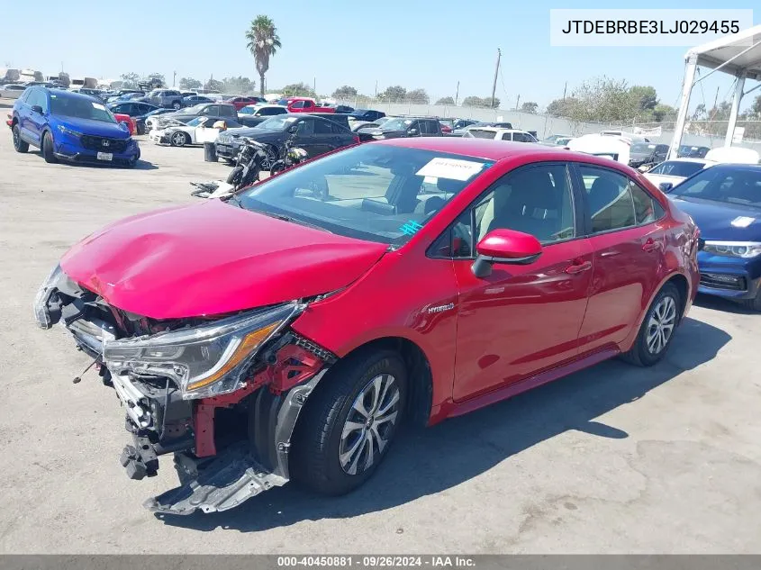 2020 Toyota Corolla Hybrid Le VIN: JTDEBRBE3LJ029455 Lot: 40450881