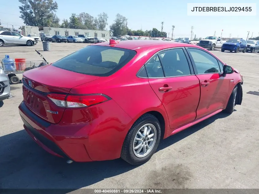 2020 Toyota Corolla Hybrid Le VIN: JTDEBRBE3LJ029455 Lot: 40450881