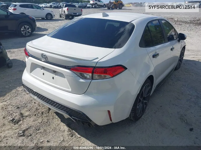 2020 Toyota Corolla Se VIN: 5YFS4RCE8LP012514 Lot: 40452290