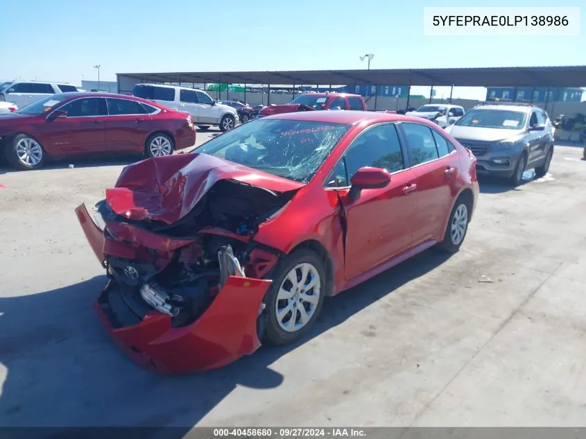 2020 Toyota Corolla Le VIN: 5YFEPRAE0LP138986 Lot: 40458680