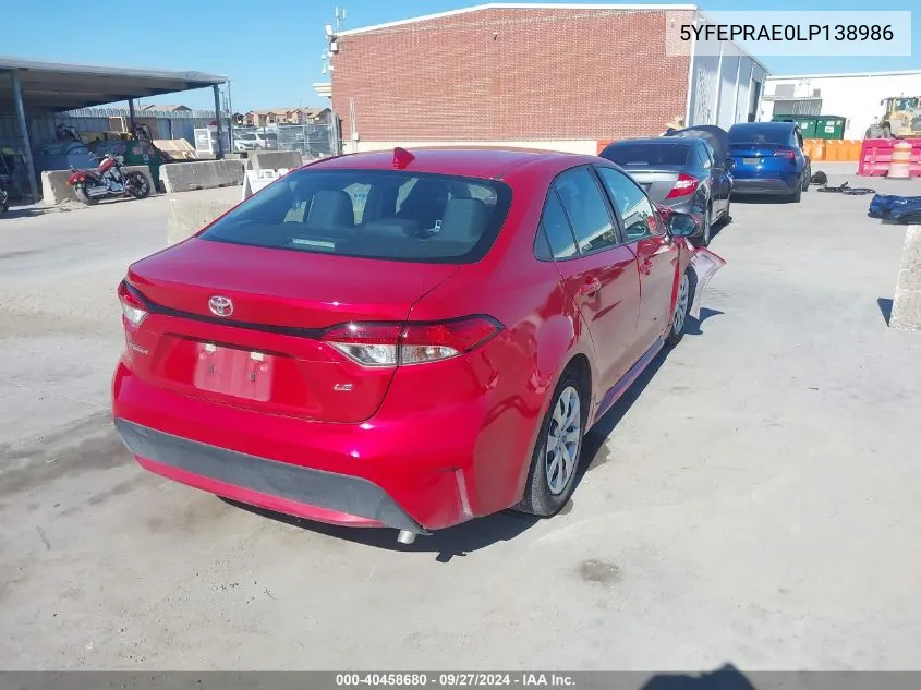 5YFEPRAE0LP138986 2020 Toyota Corolla Le