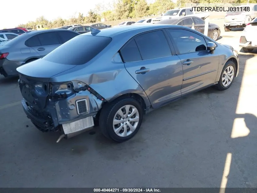 2020 Toyota Corolla Le VIN: JTDEPRAE0LJ031148 Lot: 40464271