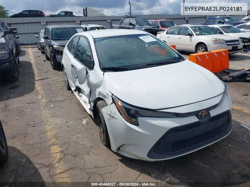 2020 Toyota Corolla Le VIN: 5YFEPRAE2LP024181 Lot: 40465027