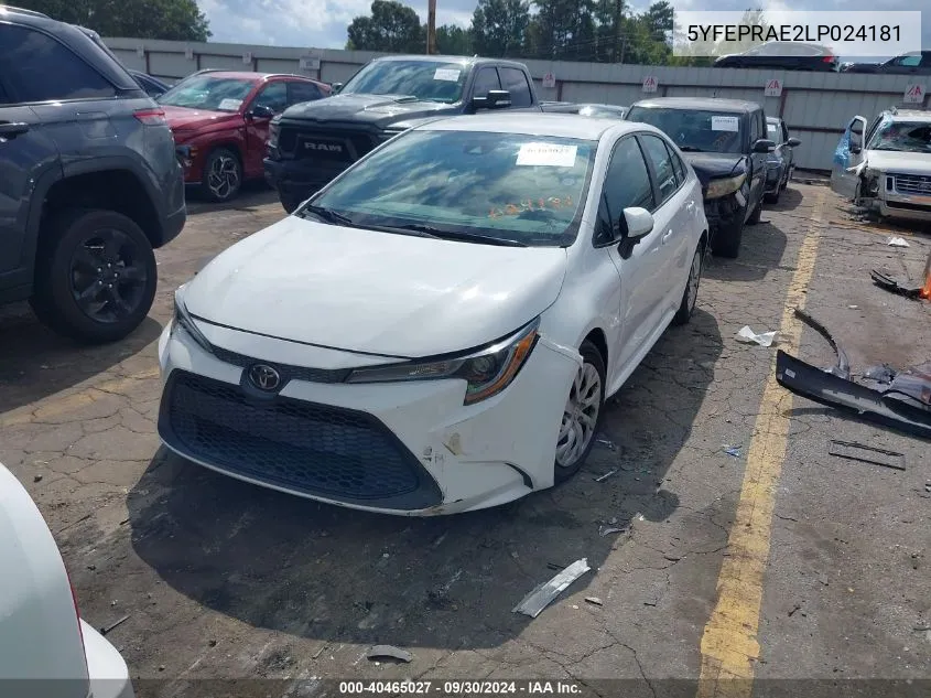 2020 Toyota Corolla Le VIN: 5YFEPRAE2LP024181 Lot: 40465027