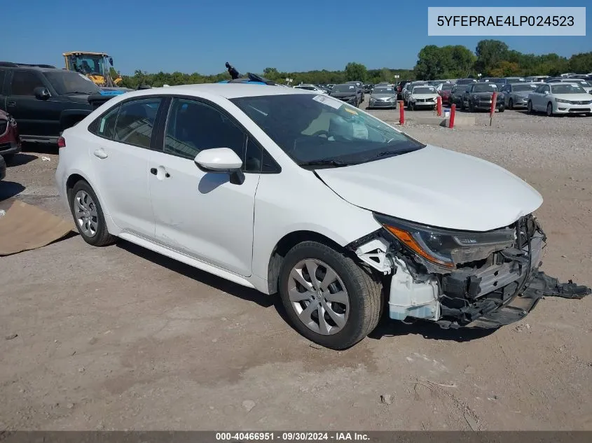 2020 Toyota Corolla Le VIN: 5YFEPRAE4LP024523 Lot: 40466951