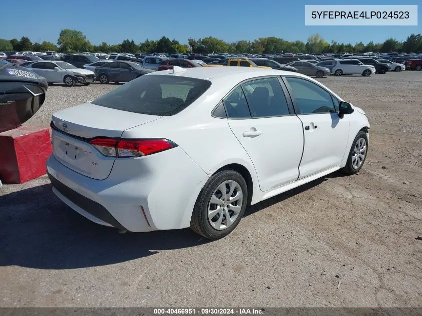 2020 Toyota Corolla Le VIN: 5YFEPRAE4LP024523 Lot: 40466951