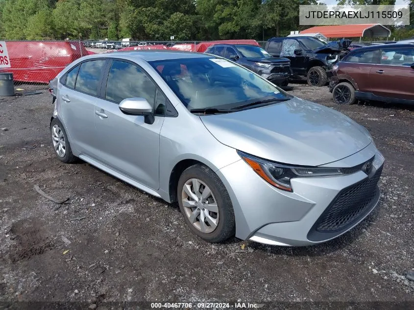 2020 Toyota Corolla Le VIN: JTDEPRAEXLJ115509 Lot: 40467706