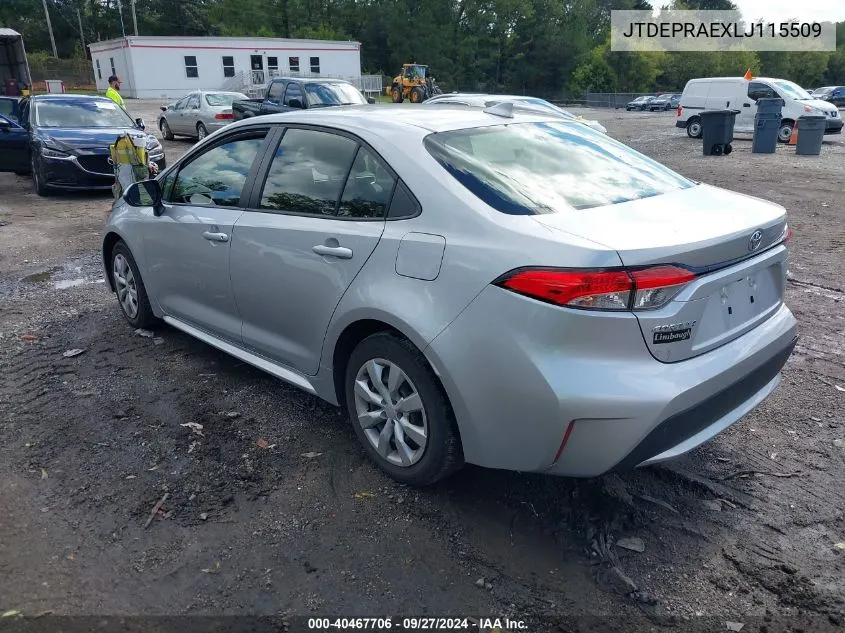 2020 Toyota Corolla Le VIN: JTDEPRAEXLJ115509 Lot: 40467706