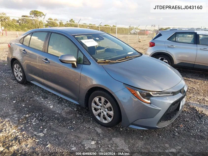 2020 Toyota Corolla Le VIN: JTDEPRAE6LJ043160 Lot: 40469290