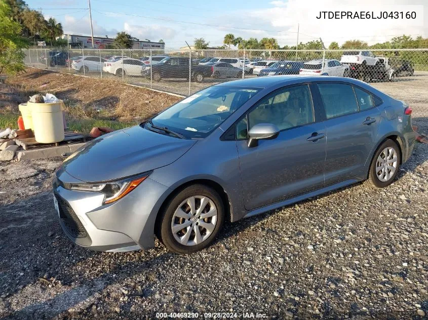 2020 Toyota Corolla Le VIN: JTDEPRAE6LJ043160 Lot: 40469290