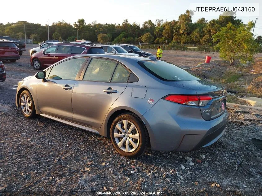 2020 Toyota Corolla Le VIN: JTDEPRAE6LJ043160 Lot: 40469290