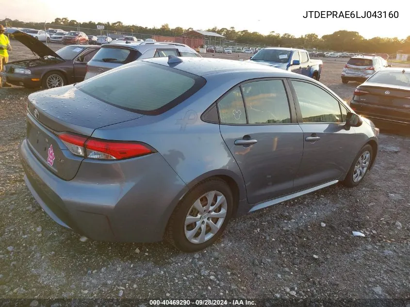 2020 Toyota Corolla Le VIN: JTDEPRAE6LJ043160 Lot: 40469290