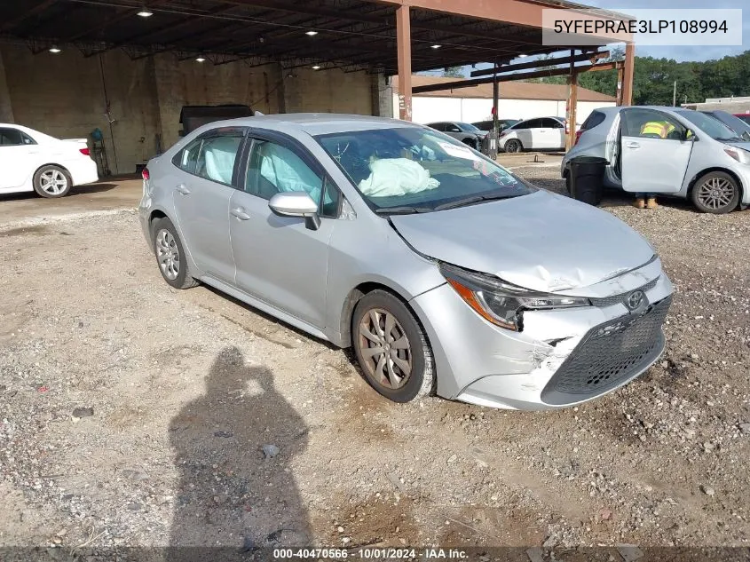 2020 Toyota Corolla Le VIN: 5YFEPRAE3LP108994 Lot: 40470566