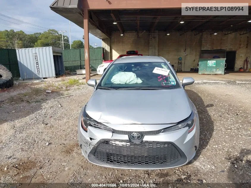 2020 Toyota Corolla Le VIN: 5YFEPRAE3LP108994 Lot: 40470566