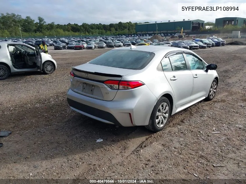 2020 Toyota Corolla Le VIN: 5YFEPRAE3LP108994 Lot: 40470566