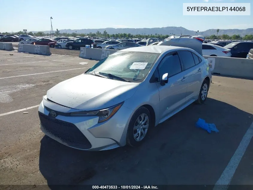 2020 Toyota Corolla Le VIN: 5YFEPRAE3LP144068 Lot: 40473533