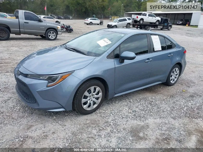 2020 Toyota Corolla Le VIN: 5YFEPRAEXLP104747 Lot: 40481285