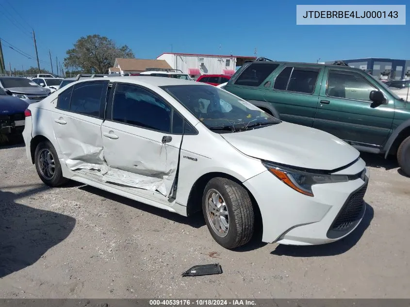 2020 Toyota Corolla Hybrid Le VIN: JTDEBRBE4LJ000143 Lot: 40539176