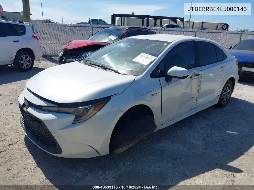 2020 Toyota Corolla Hybrid Le VIN: JTDEBRBE4LJ000143 Lot: 40539176