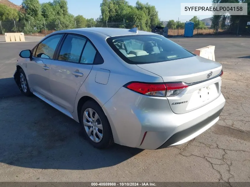 2020 Toyota Corolla Le VIN: 5YFEPRAE6LP004158 Lot: 40559988