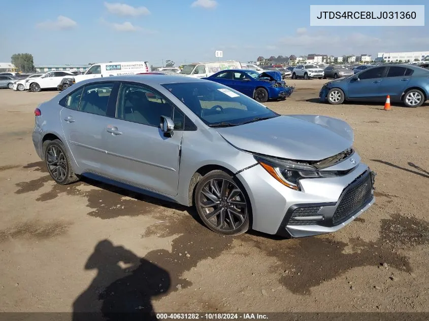 2020 Toyota Corolla Se VIN: JTDS4RCE8LJ031360 Lot: 40631282