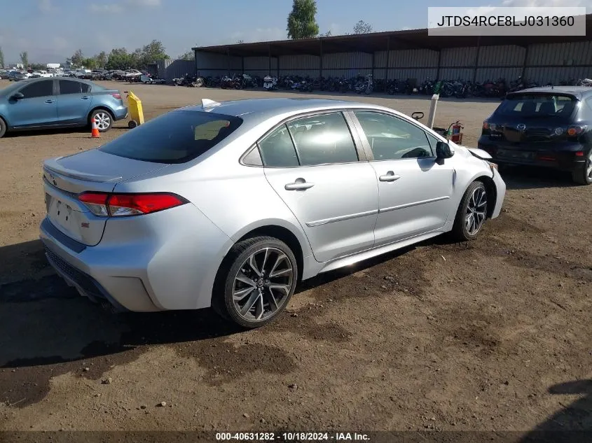 2020 Toyota Corolla Se VIN: JTDS4RCE8LJ031360 Lot: 40631282